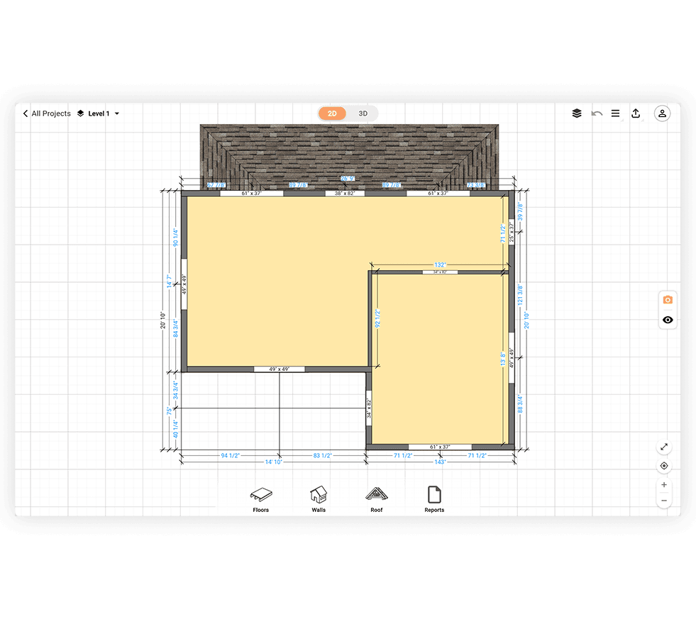 Interactive house floor plan with interior walls, doors and windows