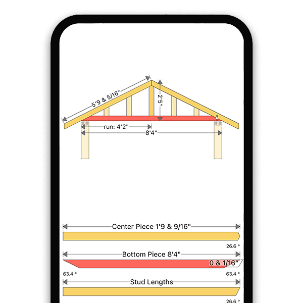 RedX gable truss builder showing pitch angle and member dimensions