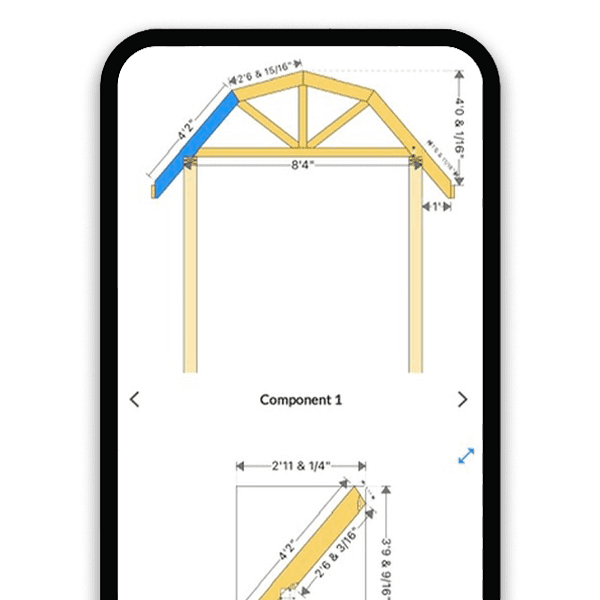 RedX gambrel truss calculator showing a barn-style truss with upper and lower slope angles