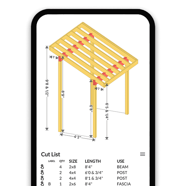 RedX single slope roof calculator showing a shed roof rafter with bird's mouth cuts on both walls
