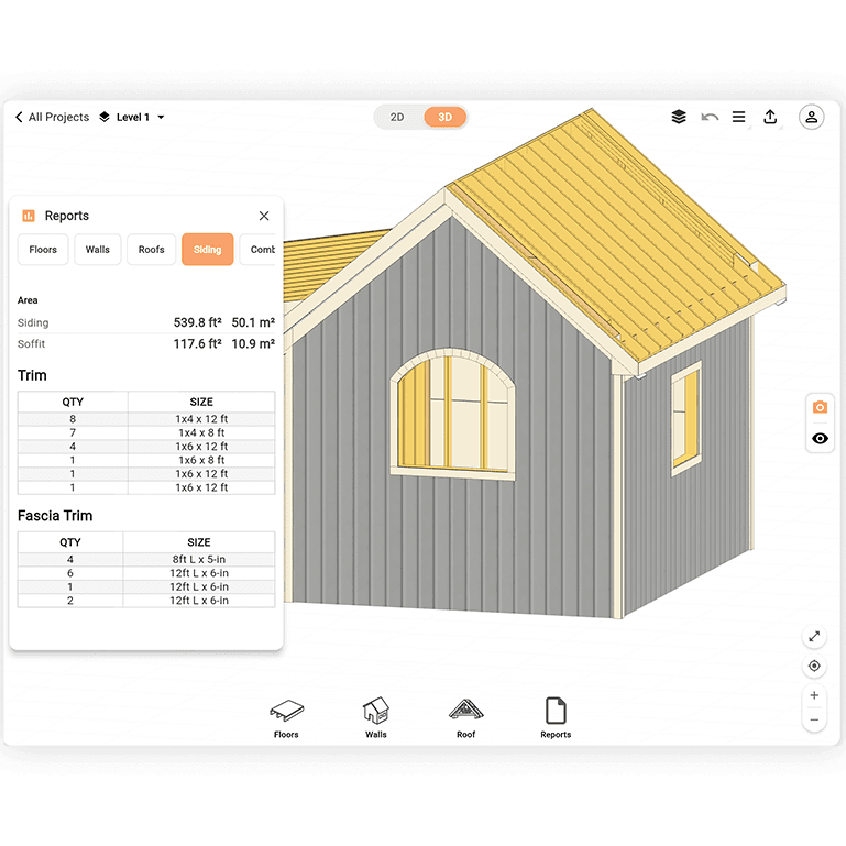Shed wall with siding layout and material estimate