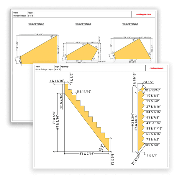 Porch step stringer blueprint with dimensioned cut layout