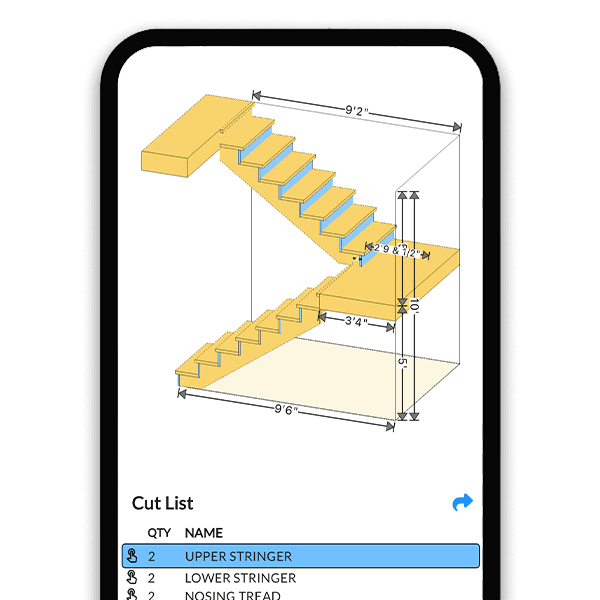 U-shaped stair with landing calculator showing two parallel flights and a half landing