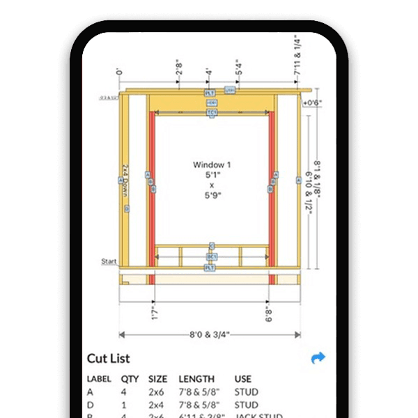 Wall blueprint maker with automatic stud placement and measurements